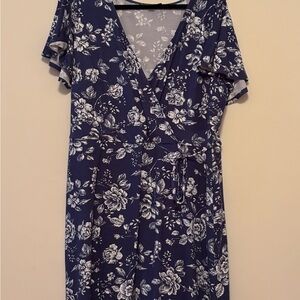 Floral Wrap Dress in Navy and White